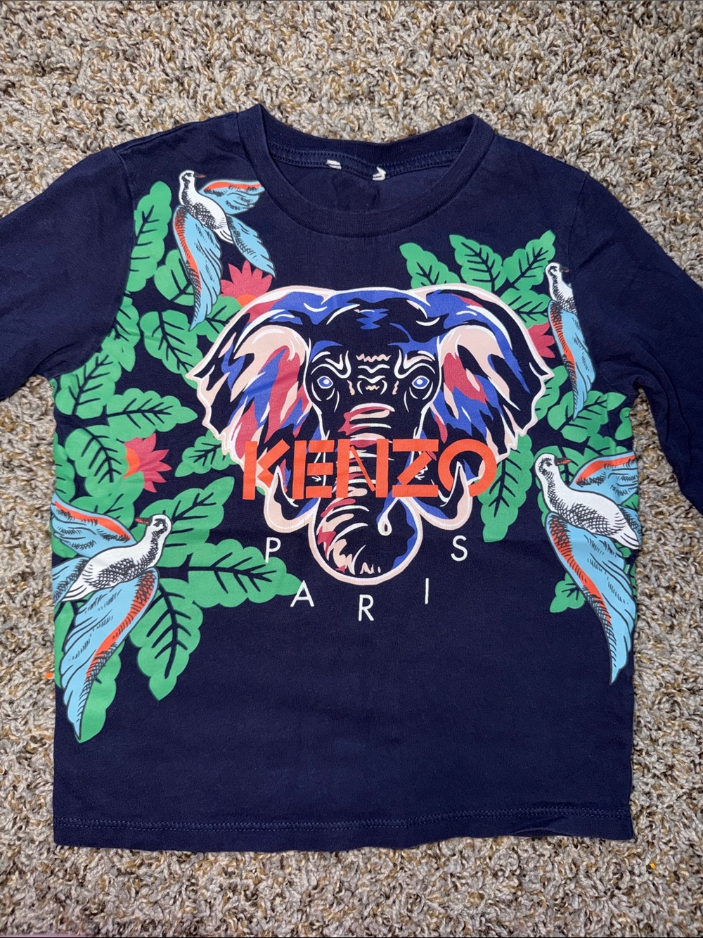 Kenzo Navy Multicolor Elephant Graphic Long Sleeve Tee